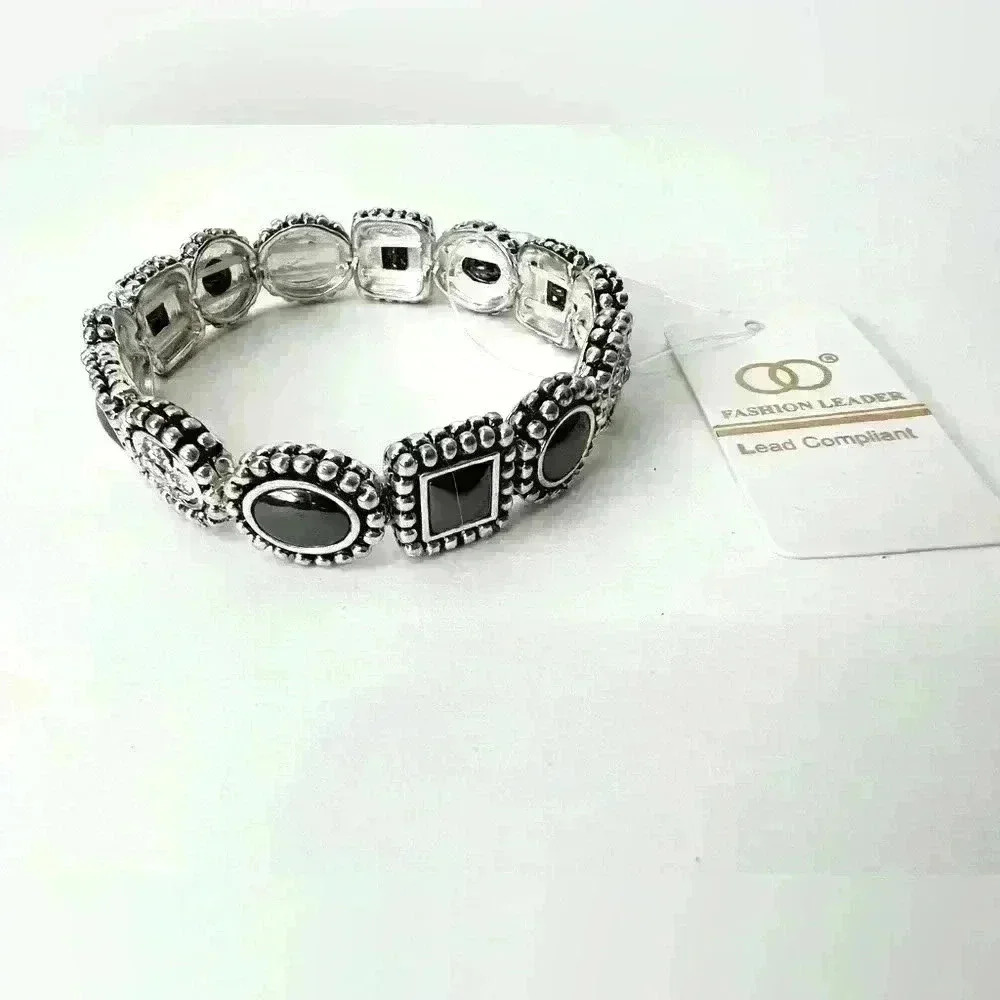 NWT Fashion Leader Women’s Jewel Black Silver Accessory Fashion Bracelet Jewelry